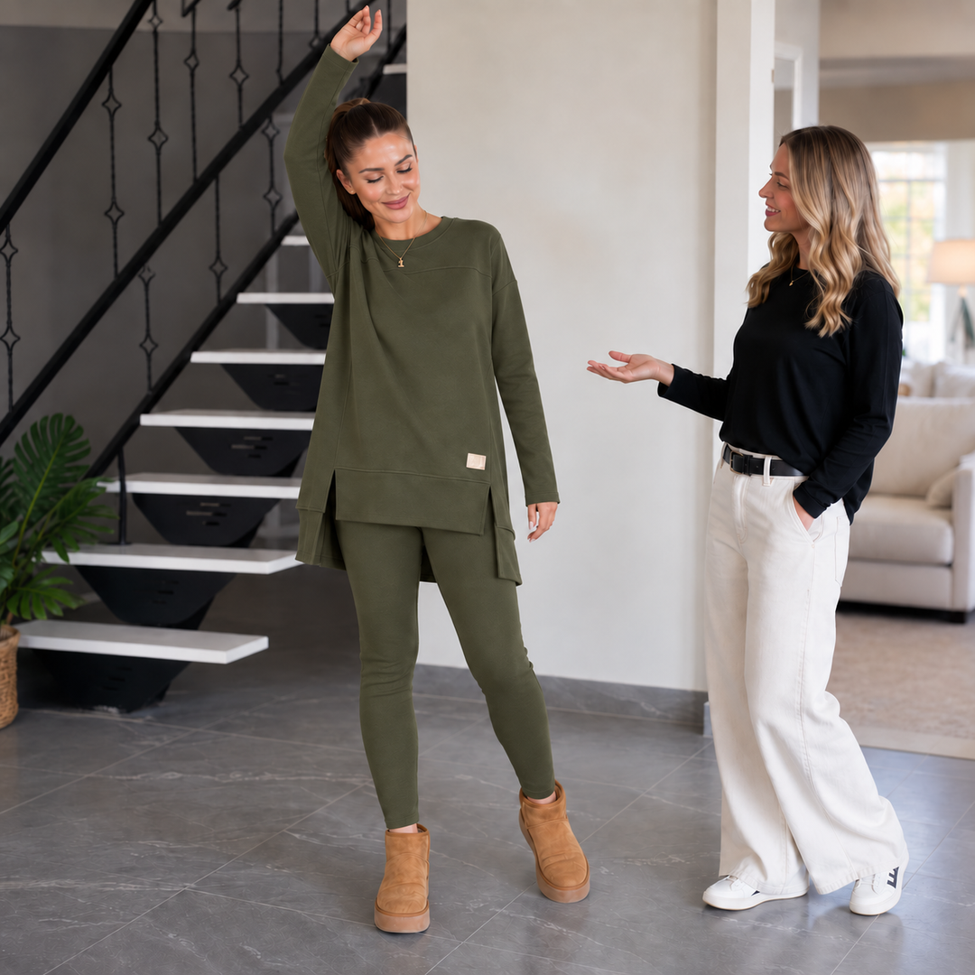 Wearbella – Split-Style Long-Sleeve Top And Pants Set