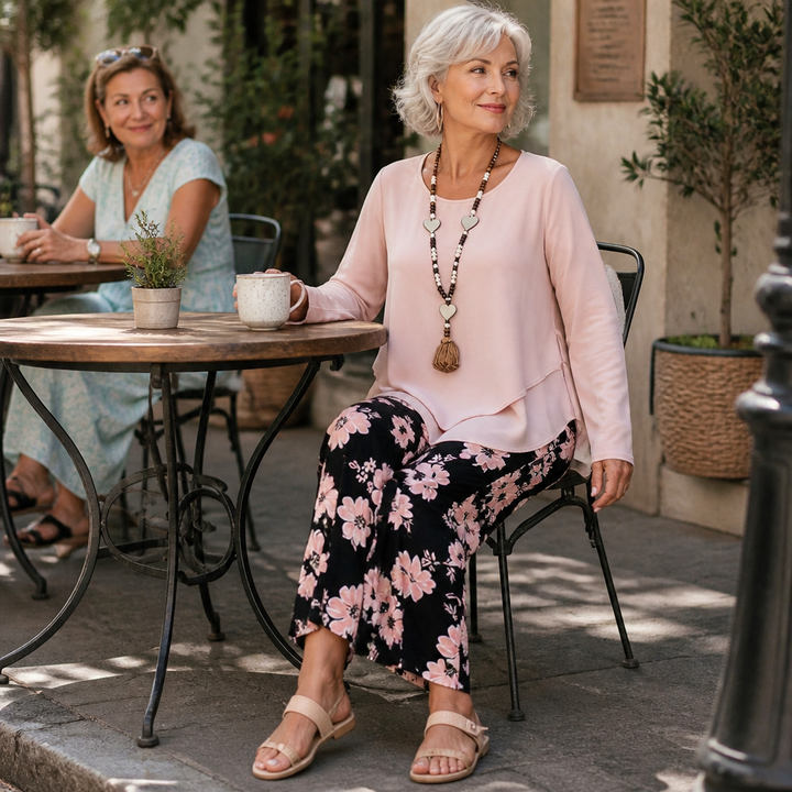 Wearbella – Double-Layer Top And Floral Wide-Leg Pants Set