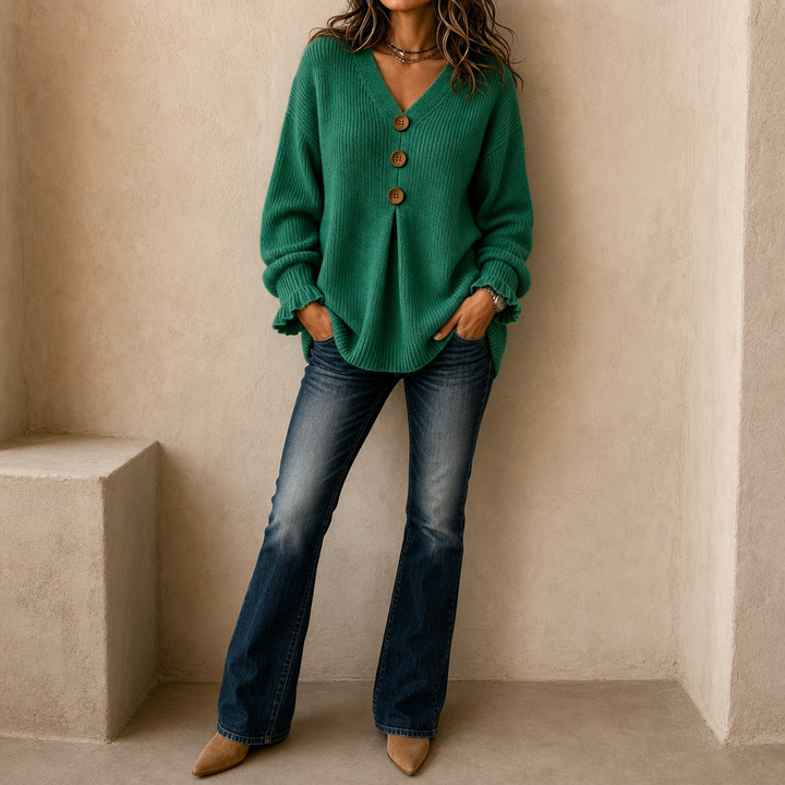 Vessa – Ribbed V-Neck Knit Pullover Sweater