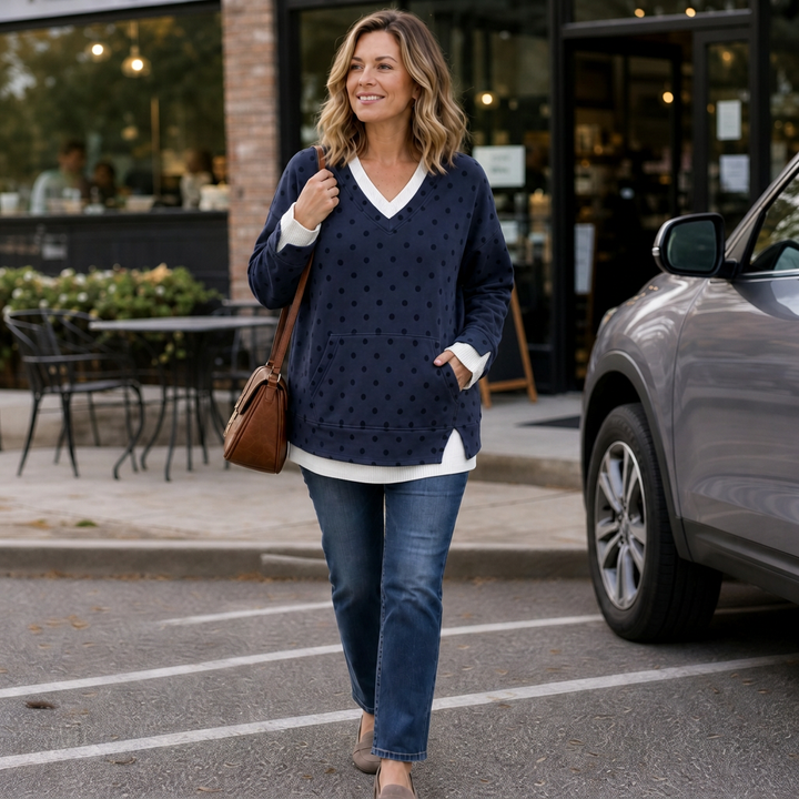 Wearbella – Layered-Look Polka Dot Pullover Sweatshirt