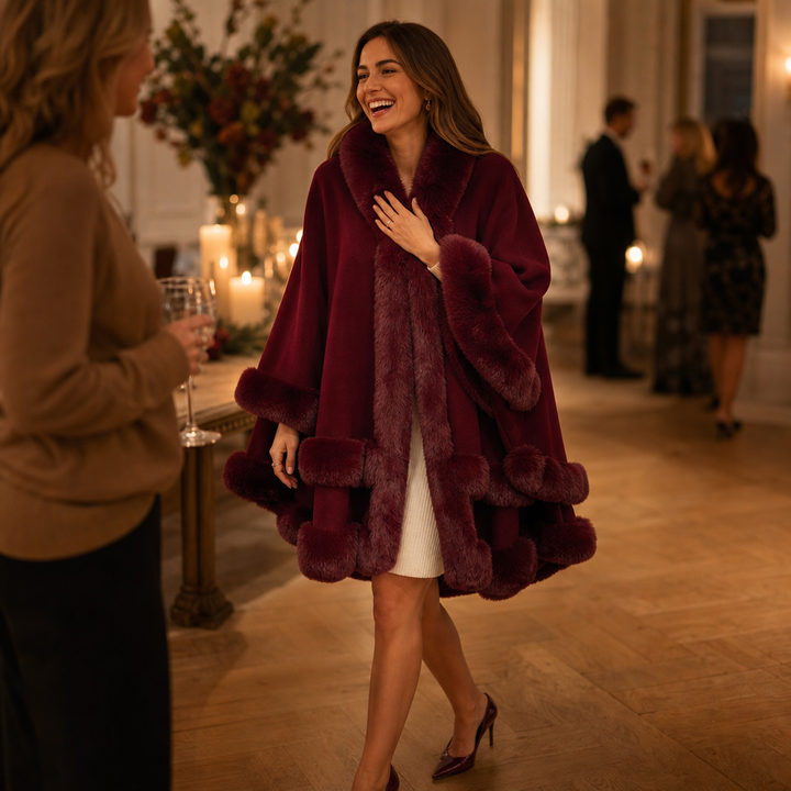 Wearbella – Fur-Trimmed Hooded Knit Cape Coat