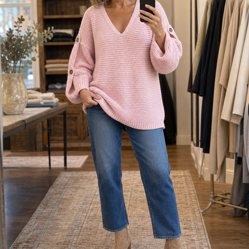 Strapline – Buttoned Strap Deep-V Sweater