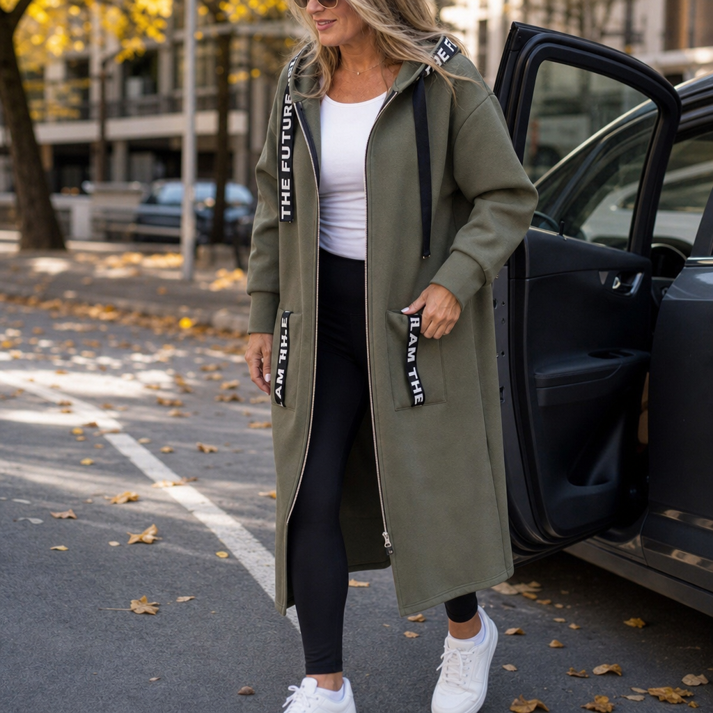 Wrapelle – Extra-Long Hooded Zip Jacket