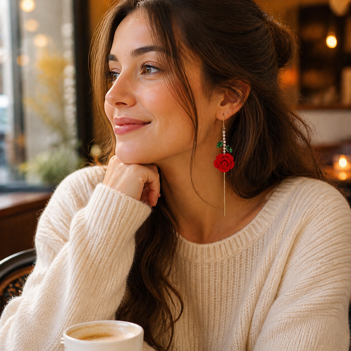 Roselyn – Romantic Rose and Emerald Earrings