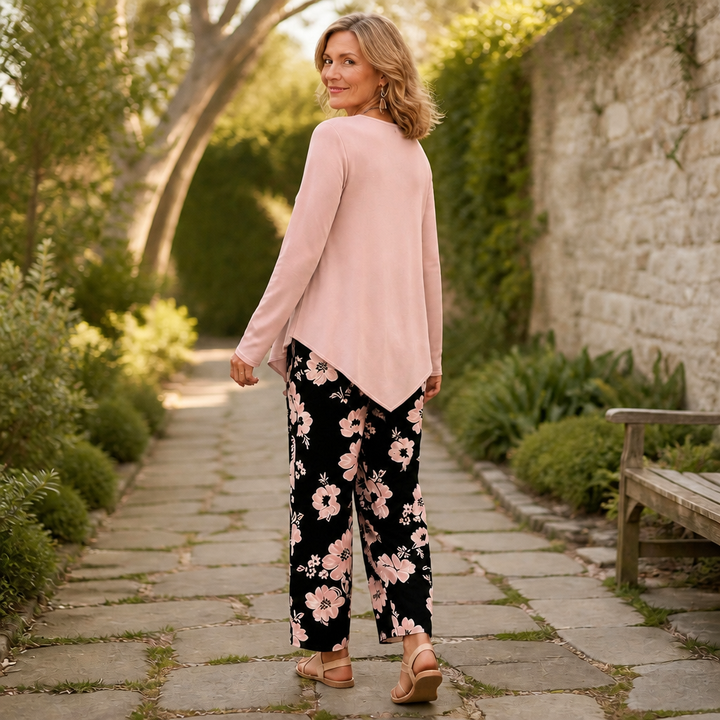 Wearbella – Double-Layer Top And Floral Wide-Leg Pants Set