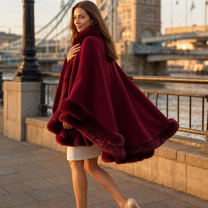 Wearbella – Fur-Trimmed Hooded Knit Cape Coat