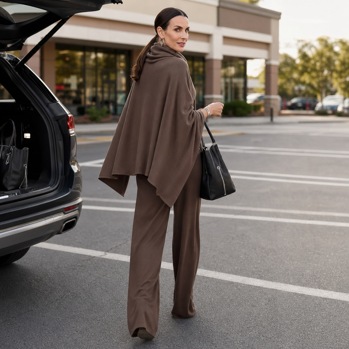 Draveny – Draped Cowl-Neck Top And Trouser Set