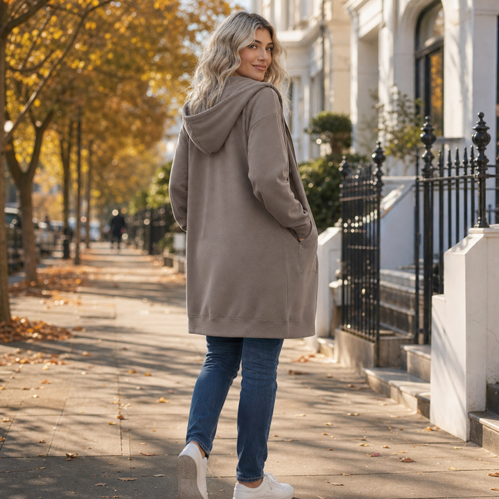 Coziluxe – Zip-Front Hooded Mid-Length Knit Cardigan