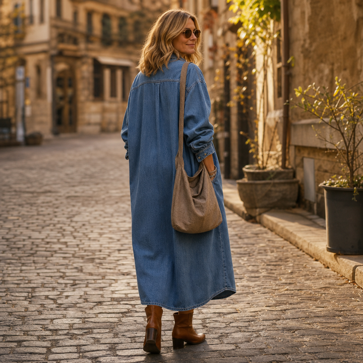 Wearlyn – Oversized Button-Front Denim Look Shirt Dress