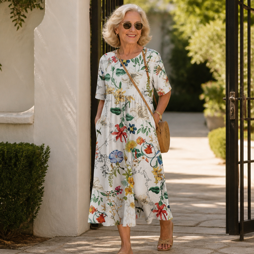 Wearbella – Floral Print Round-Neck Midi Dress
