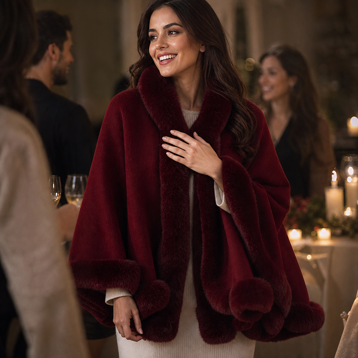Wearbella – Fur-Trimmed Hooded Knit Cape Coat