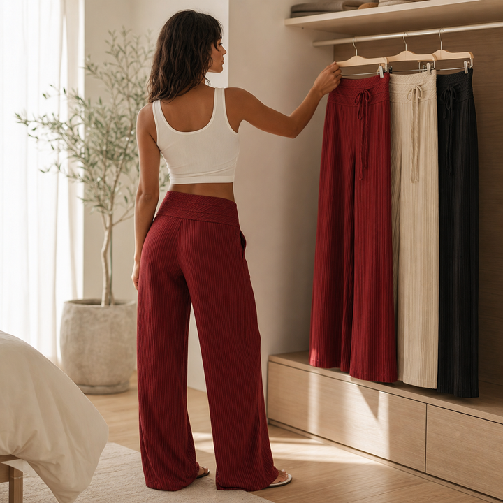 Wearline – Pinstripe Wide-Leg Drawstring Pants
