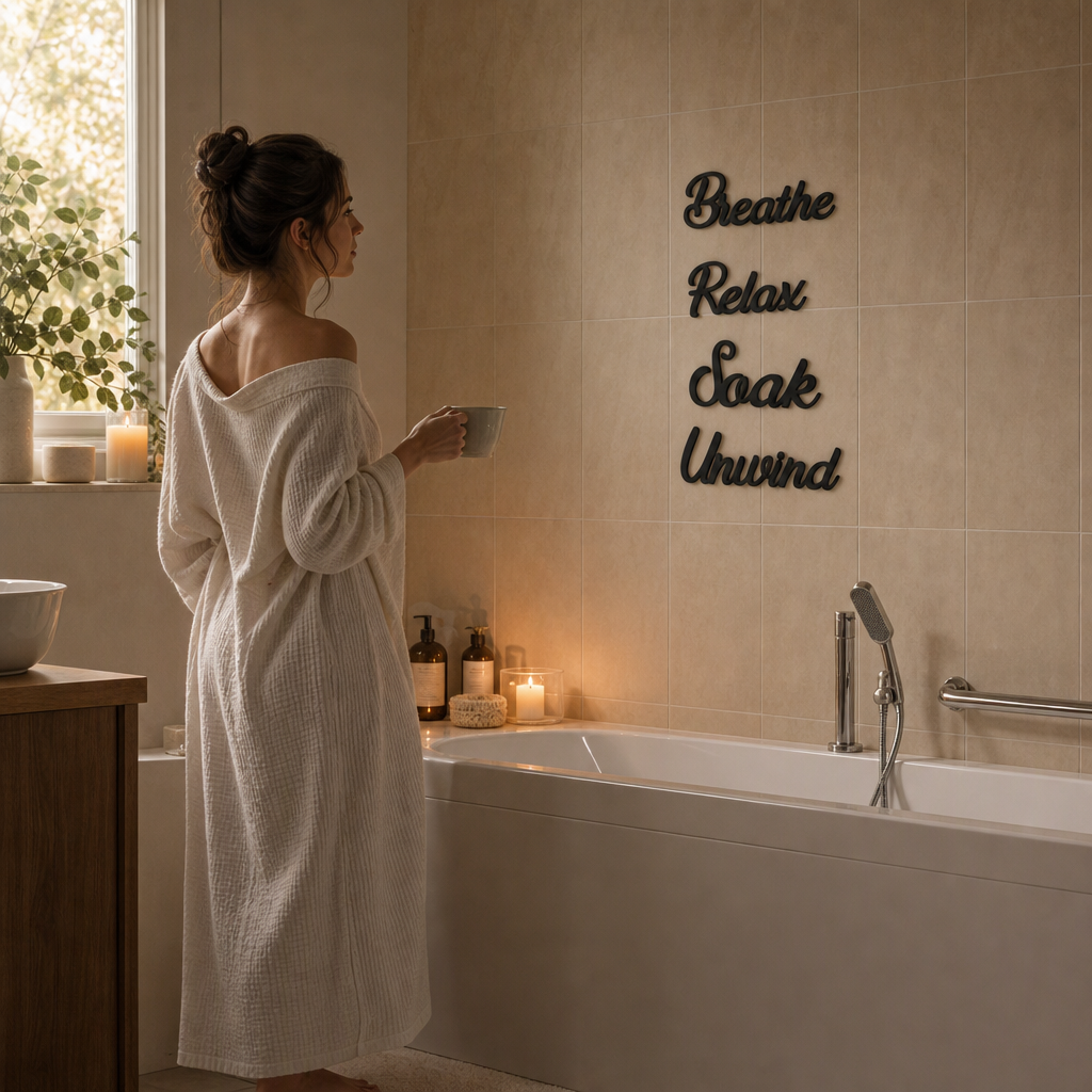 Millhouse Woodcraft – Layered Wood Cutout Bathroom Wall Sign Set