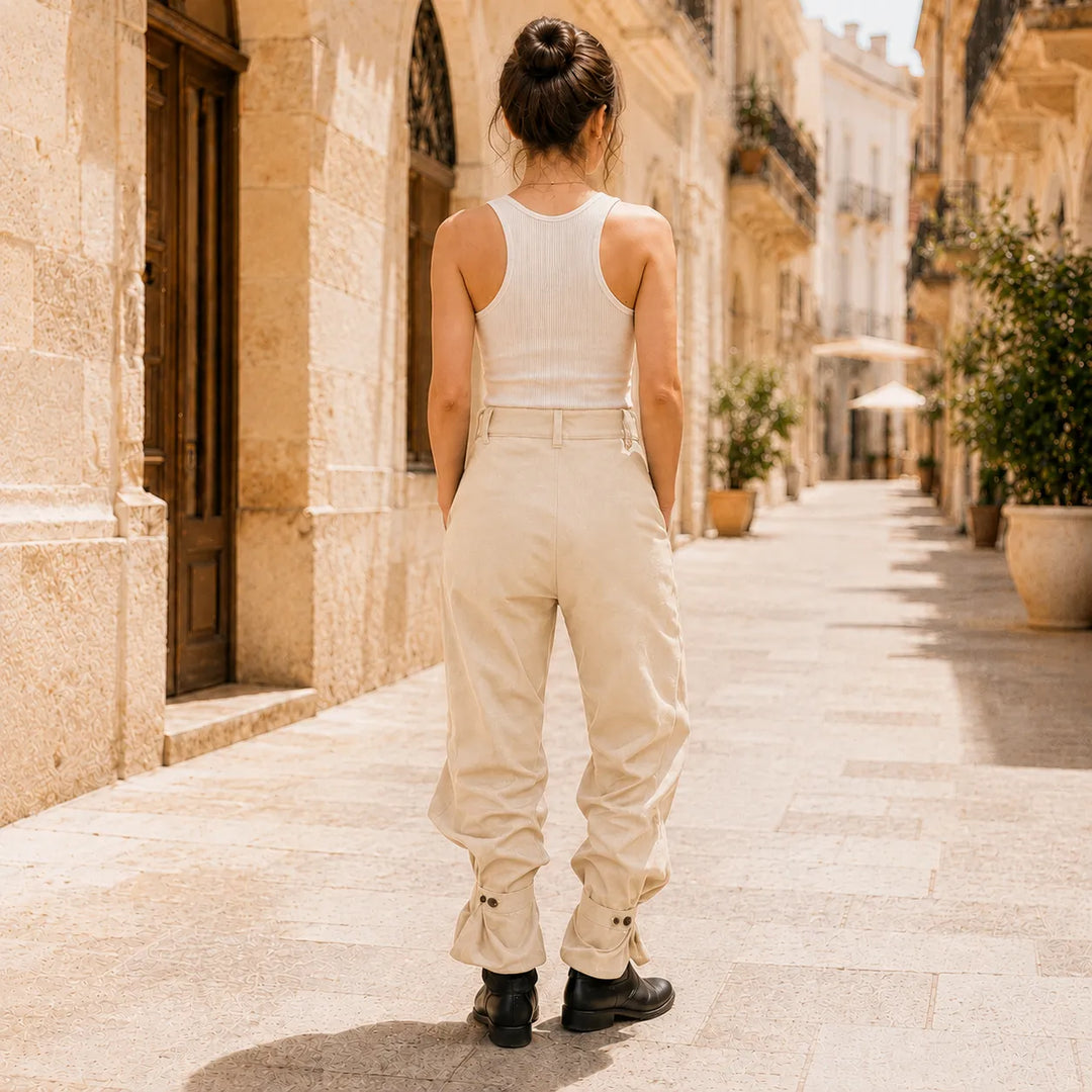 Verona – High Waist Pleated Lantern Pants with Ruffled Cuff