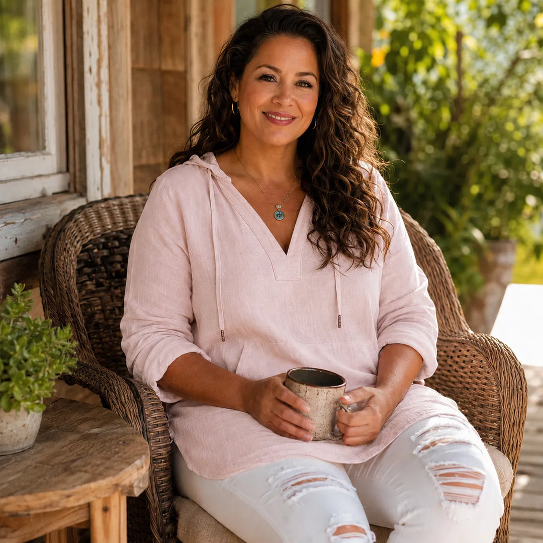 Muslina – Soft V-Neck Hooded Summer Top with Kangaroo Pocket