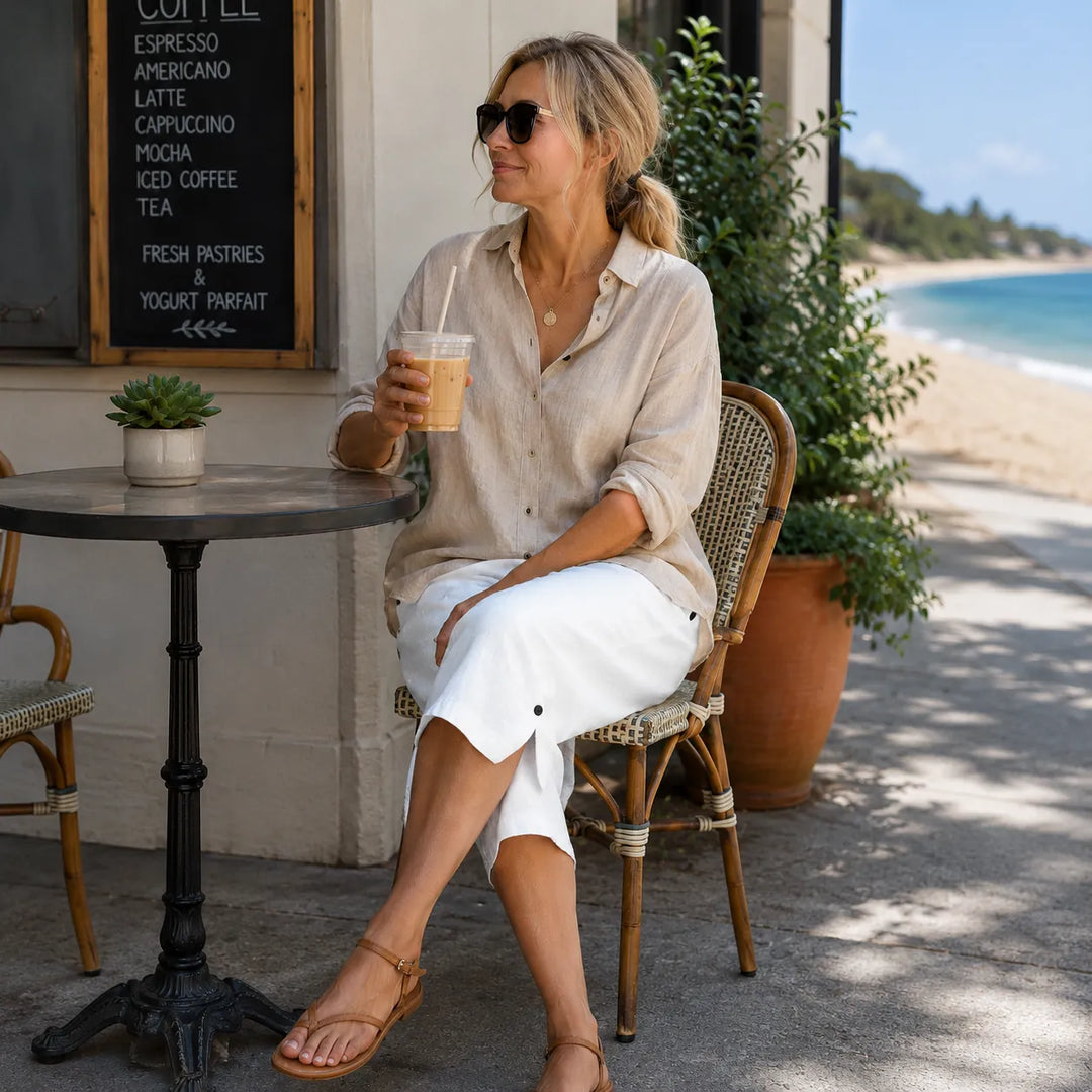 Brisana – Lightweight Linen-Look Capri Pants for Women Soft Elastic Waist