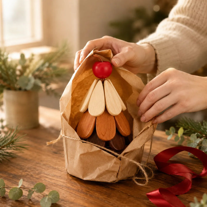 Pinecrest – Wooden Christmas Tree Trivet Set with Gravity-Fold Feathers