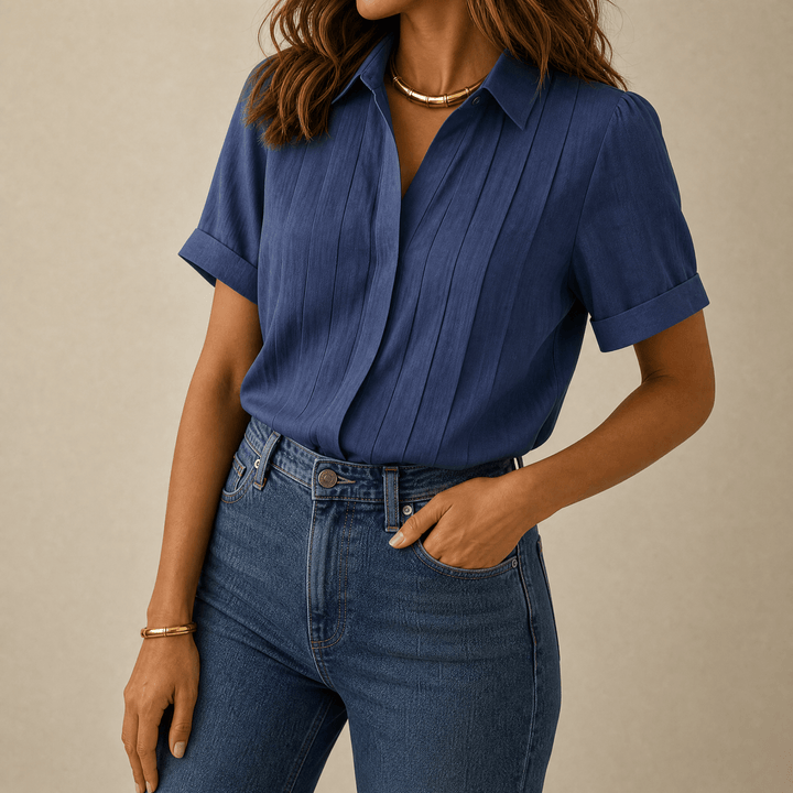 Lunavia – Women's Pleated Short-Sleeve Blouse