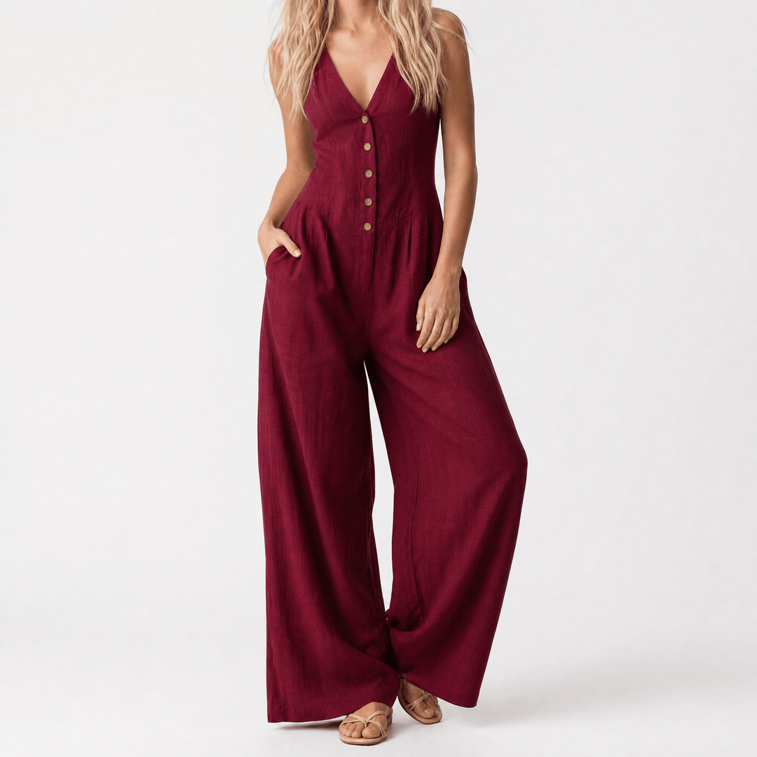 Lunavia – Women's Wide-Leg Button-Front Jumpsuit