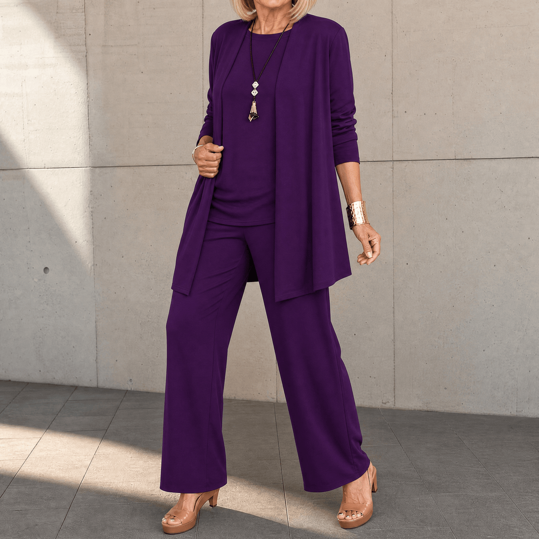 Maevelle – Women's Elegant 3-Piece Set with Drape Cardigan