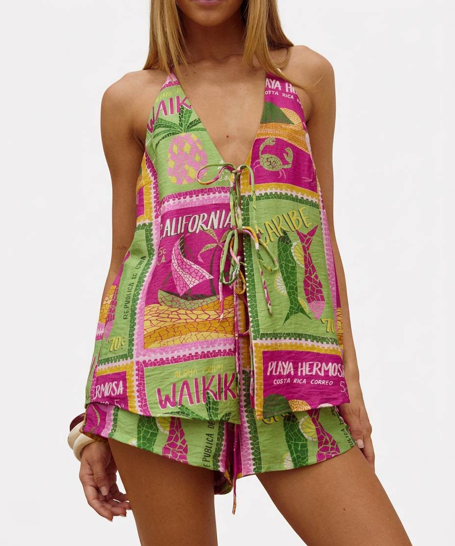 Havana | Women's Two Piece Set Lace Vest Shorts