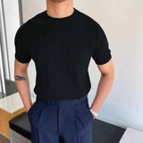 Magnus | Men's Striped Textured Ice Silk T-Shirt