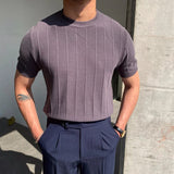 Magnus | Men's Striped Textured Ice Silk T-Shirt