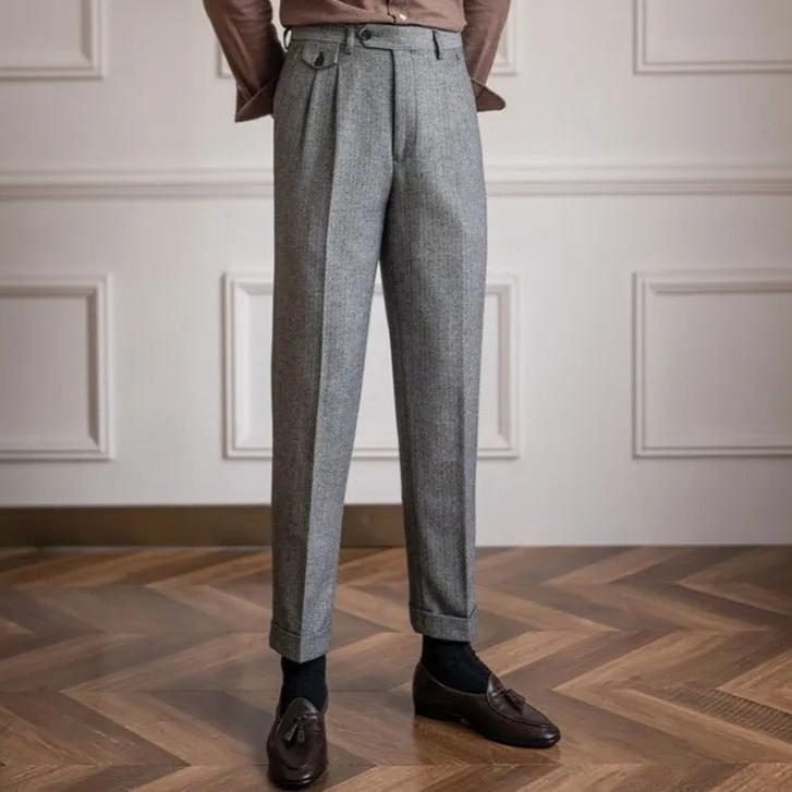 Sebastian | Men Wool Pleated Trousers with Coin Pocket