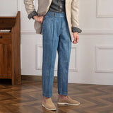 Dominic | Men Denim Trousers with Double Pleat Waistband