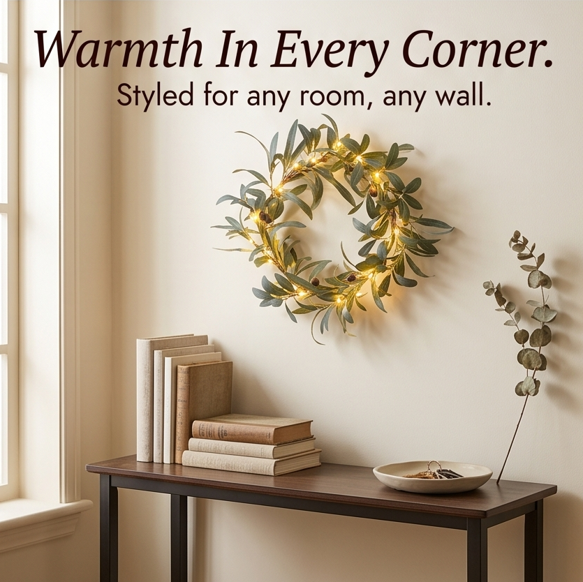 Olivelle – Warm-Glow Olive Wreath for Doors and Walls