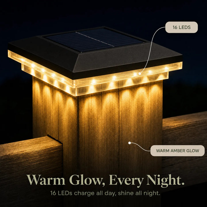 Glowmere – Solar Post Cap Lights Warm White Outdoor (2-Pack)