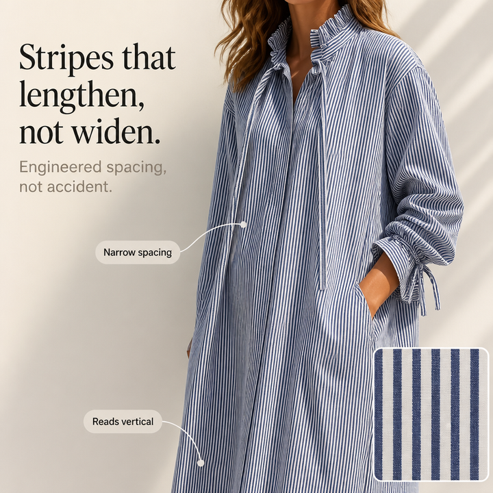 Verlyn – Striped Ruffle-Neck Long-Sleeve Midi Dress