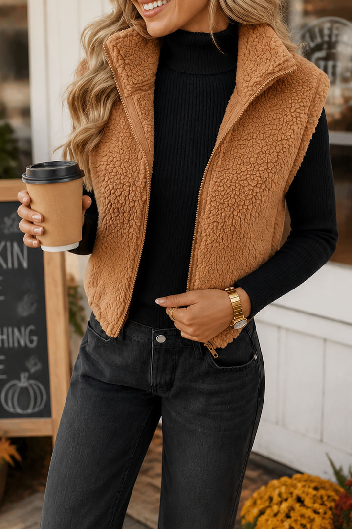 Wearbella – Stand Collar Plush Thermal Puffer Vest