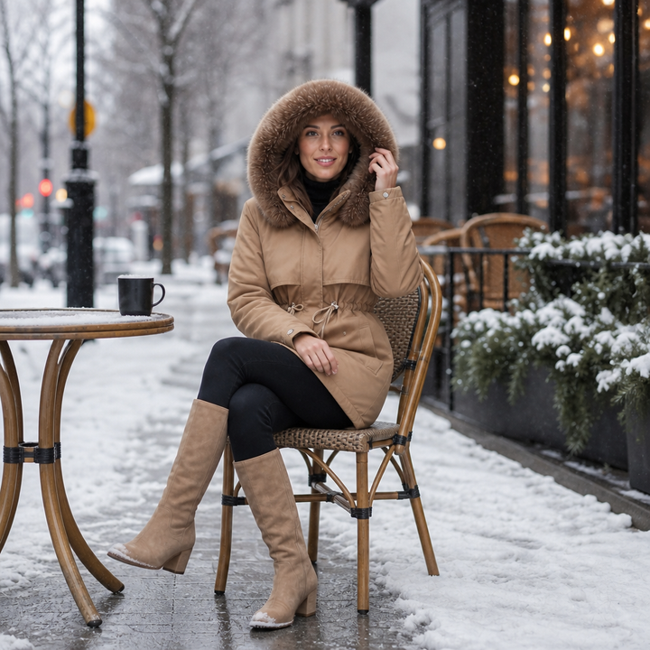 Veluxe – Fur-Trim Waist-Cinch Quilted Parka