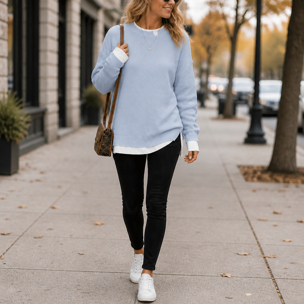Layerly – Faux-Layer Collar And Cuff Knit Sweater