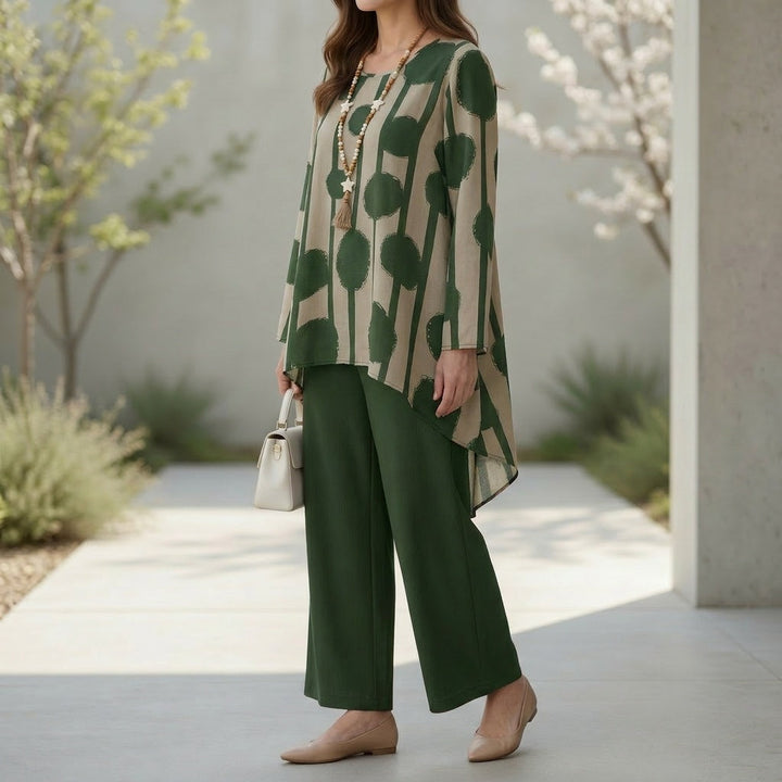 Vivelyn – Women's Bold Print High-Low Tunic & Wide-Leg Pants Set
