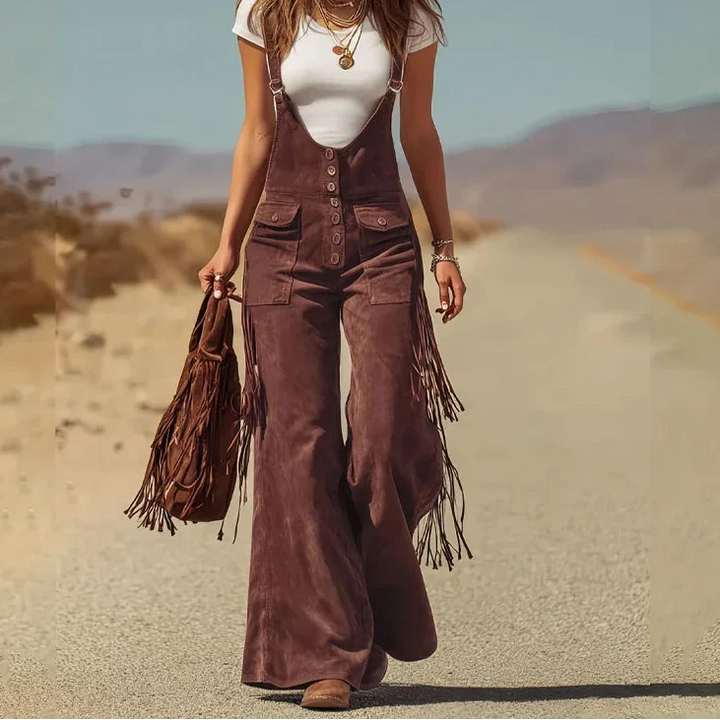 Sundance Rove – Fringe Trim Wide-Leg Suede-Feel Jumpsuit