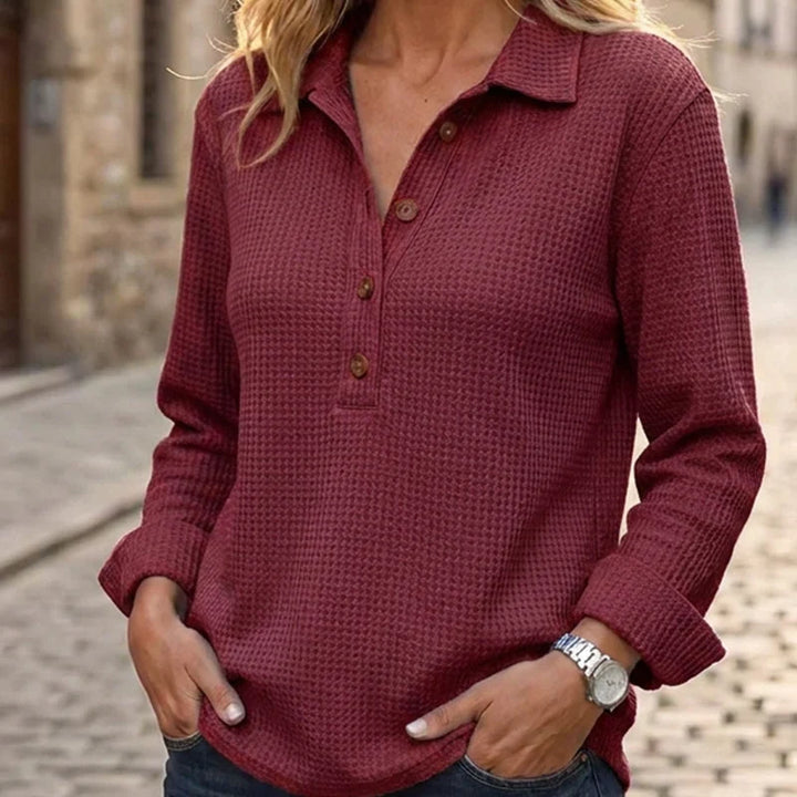 Wovella – Waffle-Knit Button Henley Top