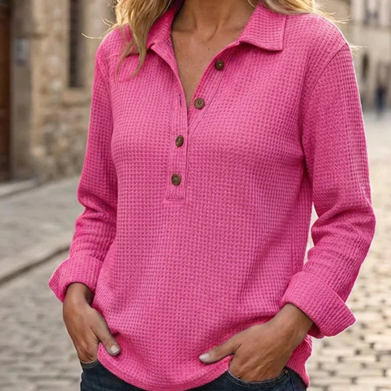 Wovella – Waffle-Knit Button Henley Top