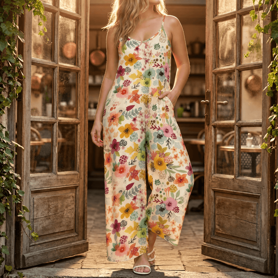 Sunara – Women's Floral Wide-Leg Plus-Size Jumpsuit