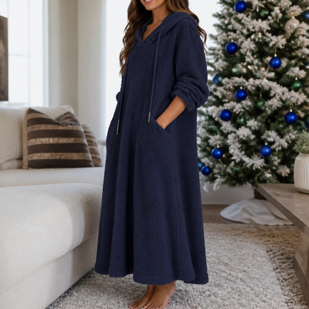 Coziya – Hooded Plush Fleece Maxi Robe Dress