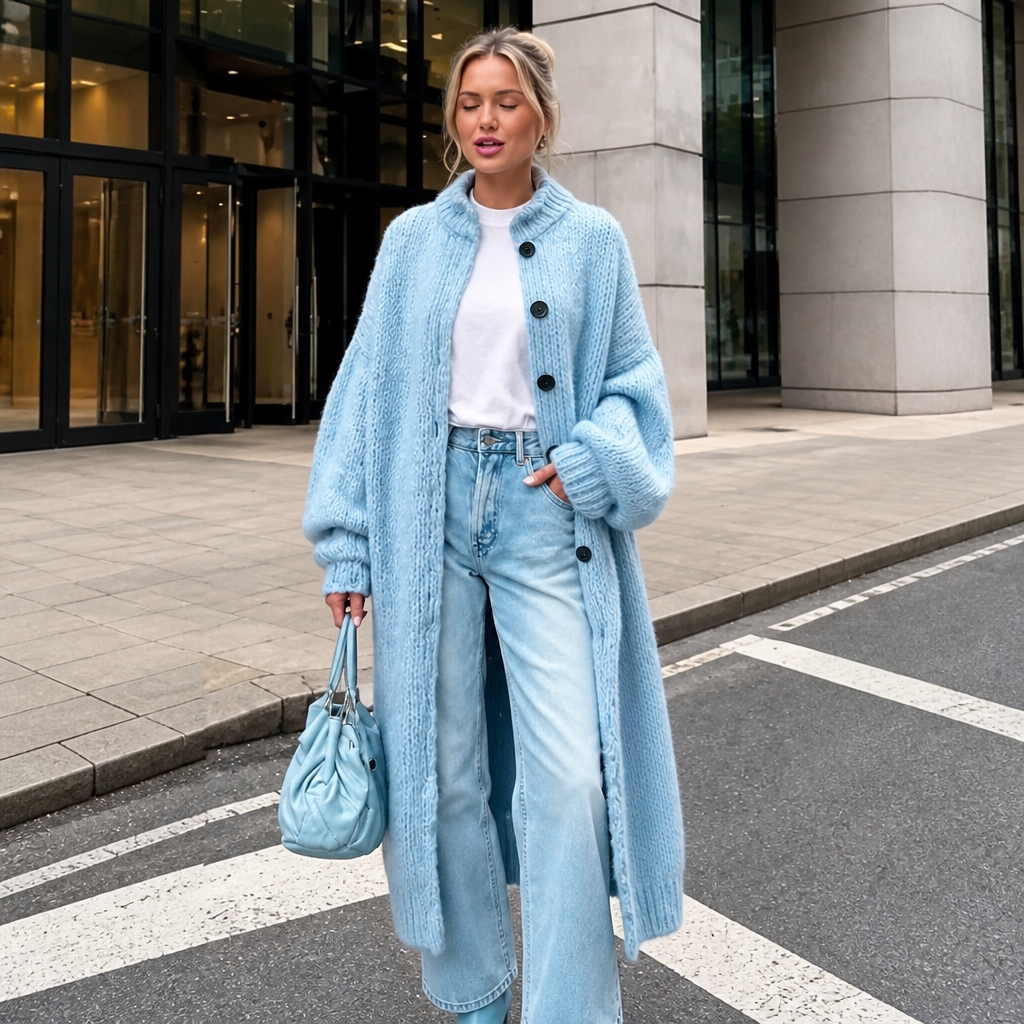 Wrapavia – Chunky Knit Button-Front Long Cardigan