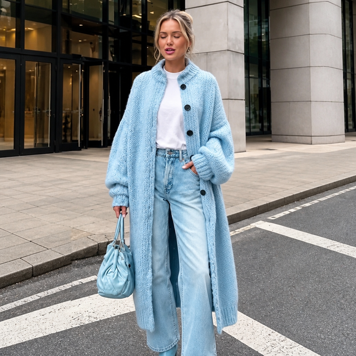 Wrapavia – Chunky Knit Button-Front Long Cardigan