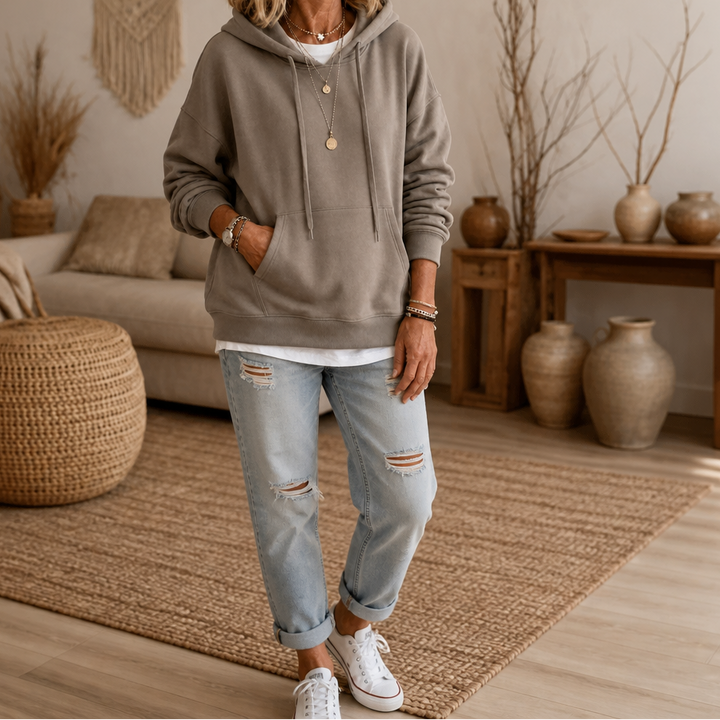 Wearbella – Drop-Shoulder Oversized Cotton Like Pullover Hoodie