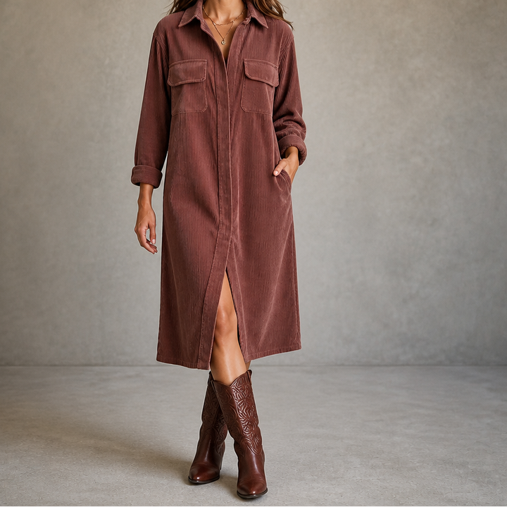 Corvana – Ribbed Button-Front Shirt Dress