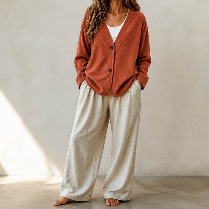 Corabelle – Rib Open-Front V-Neck Cardigan