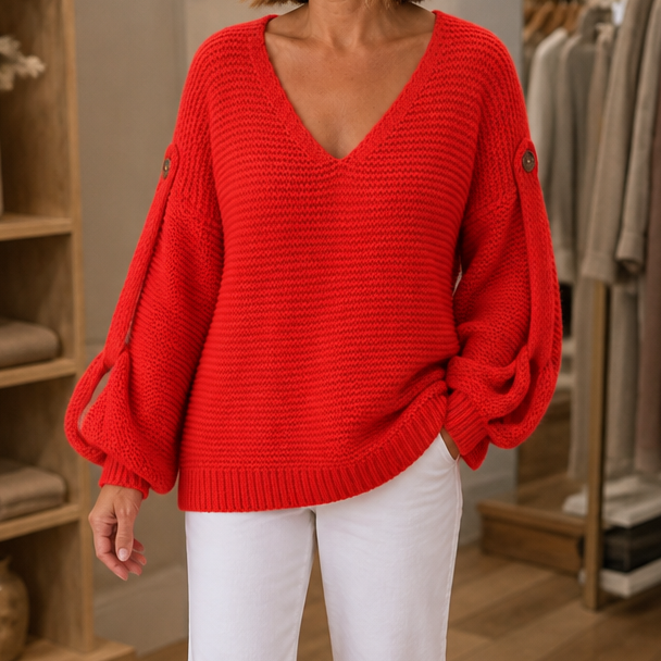 Strapline – Buttoned Strap Deep-V Sweater