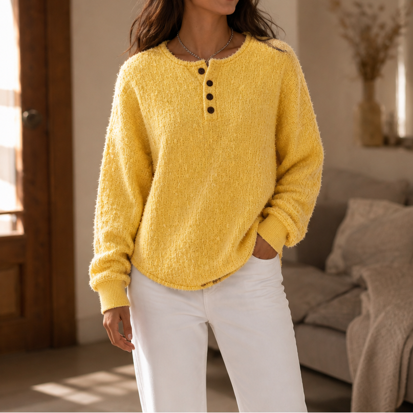 Autumbre – Chunky Knit Button Henley Sweater