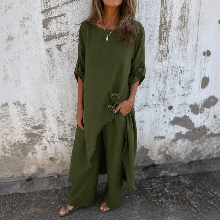 Effortlane – Asymmetric Hem Cotton-Linen Look Tunic Set