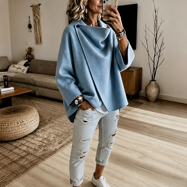 Wrapfield – Asymmetric Button Wrap Cape Jacket